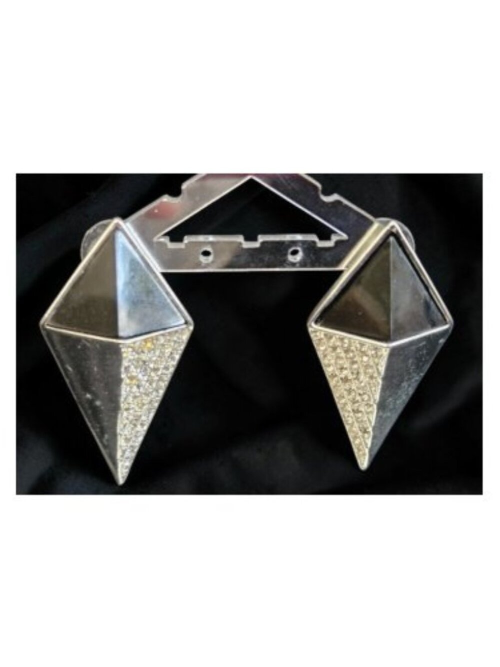 Black Silvertone and Rhinestone Geometric Stud Earrings